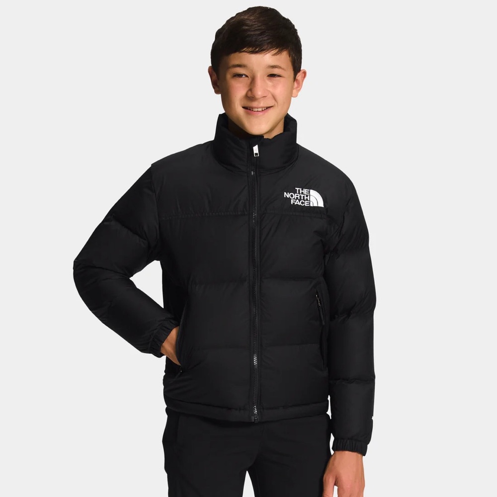 The North Face Black Puffy Jacket with White Logo. YOUTH BOYS L